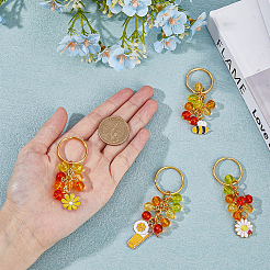 花/蜂/オレンジジュース合金エナメルペンダントキーホルダー1セット  アクリルビーズで  車のバッグのペンダントの装飾キーチェーン  ヒマワリ模様  7.9cm  4個/箱&nbsp;KEYC-FH0001-38A