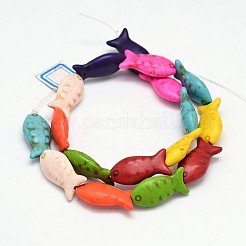 魚合成ターコイズビーズ連売り  染め  ミックスカラー  12x25x7mm  穴：1mm  約17個/連  15インチ&nbsp;G-M150-26