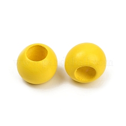 スプレー塗装ウッドヨーロッパビーズ  ラウンド  大穴ビーズ  きいろ  19~20mm  穴：9~9.5mm&nbsp;WOOD-F017-05E