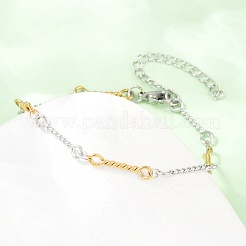 ツートンカラーの304ステンレススチール製ツイストロープリンクチェーンブレスレット（女性用）  イオンプレーティング（ip）  長持ちメッキ  ゴールデン·ステンレス鋼色  6.57インチ（16.7cm）&nbsp;BJEW-A160-09GP