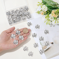 チベット風合金ペンダント  タイガーチャーム  アンティークシルバー  26x24x1.5mm  穴：2.5mm&nbsp;FIND-WH0199-392AS