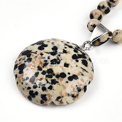 Natural Dalmatian Jasper 4.5mm Round Beaded Flower Pendant Necklaces&nbsp;NJEW-T016-04H