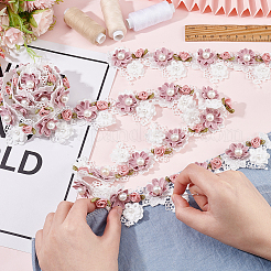 刺繡ポリエステルレーストリム  プラスチック製の模造パールビーズ付き  3 Dの花  カラフル  20~58x11mm  約2ヤード/ロール&nbsp;DIY-WH0292-80