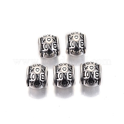 チベット風合金ヨーロピアンビーズ  大穴ビーズ  カドミウムフリー＆鉛フリー  愛と心という言葉のロンデル  アンティークシルバー  10x8.5x8.5mm  穴：5mm  約545個/1000g&nbsp;TIBE-S314-78AS-RS