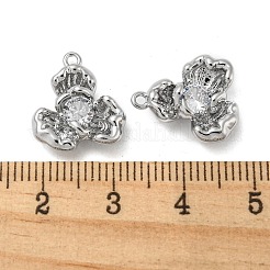 真鍮のペンダントと透明なガラス  花のチャーム  本金メッキ&ステンレススチールカラー  15.5x13.5x4.5mm  穴：1.2mm&nbsp;KK-H460-23P
