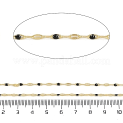 ラックメッキ真鍮ダップチェーン  エナメル  スプールで  はんだ付け鉛フリー、カドミウムフリー  18KGP本金メッキ  ブラック  4x2x1mm&nbsp;AJEW-Q153-02G-02