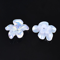 5枚の花びらの電気メッキアクリルビーズキャップ  花  ホワイトスモーク  23.5x25x8mm  穴：1.2mm&nbsp;X-PACR-T014-01