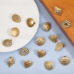 24Pcs 6 Styles Heart & Flat Round & Rhombus & Shell 304 Stainless Steel Stud Earring Findings&nbsp;STAS-CA0002-13
