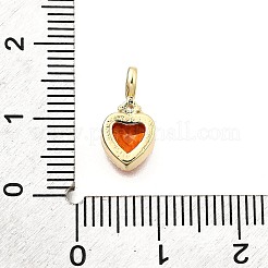 真鍮の舗装キュービックジルコニアチャーム  ハート  レッド  13x7x4.5mm  穴：2.5mm&nbsp;LS-KK-Q097-03B-G