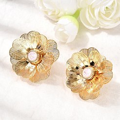 真鍮ガラススタッドピアス  花  ニッケルフリー  18KGP本金メッキ  ピンク  34mm&nbsp;EJEW-F391-06G-02