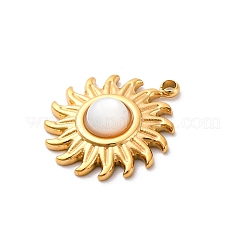 304 Stainless Steel Pave Natural Shell Sun Ray Charms&nbsp;STAS-I331-31G