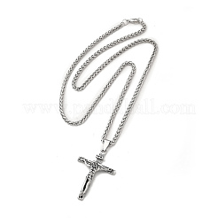 Alloy Crucifix Cross Pandant Necklace with Wheat Chains&nbsp;NJEW-K245-002P