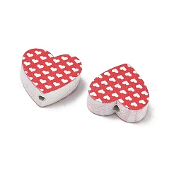 スプレー塗装とプリントの木製ビーズ  ハート  レッド  20x20x6.5mm  穴：2mm&nbsp;WOOD-L023-02B