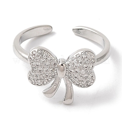 Bowknot Brass Micro Pave Clear Cubic Zirconia Open Cuff Rings for Women&nbsp;LS-RJEW-C098-03P