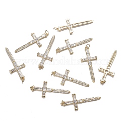真鍮製マイクロクリアキュービックジルコニアペンダント  長持ちメッキ  剣  18KGP本金メッキ  43x18x3.5mm  穴：3.5mm&nbsp;ZIRC-F120-038G