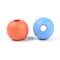 スプレー塗装された天然シマウッドビーズ  ラウンド  ミックスカラー  9.5~10mm  穴：2.5~3mm&nbsp;WOOD-N018-05
