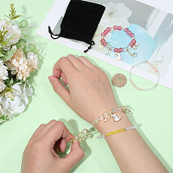 2袋2色のプラスチックとガラスのビーズのストレッチブレスレット  女性用合金エナメルチャームブレスレット  兎  ゴールドカラー  ライトコーラル  巾着袋1個付き  ミックスカラー  内径：2.36インチ（6cm）&nbsp;BJEW-PA0001-09