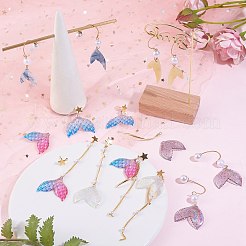DIY人魚の尾の形のイヤリング作成キット  アクリルパーツなど、  真鍮チェーン  プラスチックパールビーズ＆イヤーナット  ステンレス ピアス フック & ペンダント & スタッド イヤリング  ミックスカラー&nbsp;DIY-SZ0009-63