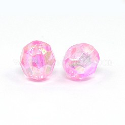 環境に優しい透明アクリルビーズ  多面カット  ラウンド  ABカラー  ピンク  8mm  穴：1.5mm  約2000個/500g&nbsp;TACR-PL642-8mm-10