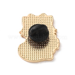 赤いバラの花束を持った猫の形をしたエナメルピン  バックパック用合金ラペルピンバック  ゴールドカラー  ホワイト  27.5x21.5mm&nbsp;AL-CBAC438-01D