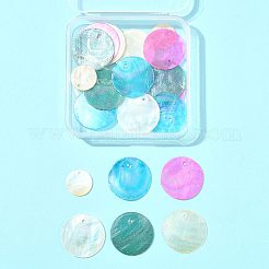 20個 5スタイル 天然カピスシェルペンダント  染め  フラットラウンド型/円盤型チャーム  ミックスカラー  15~25x1~2mm  穴：1~1.5mm  4個/スタイル&nbsp;SSHEL-FS0001-07