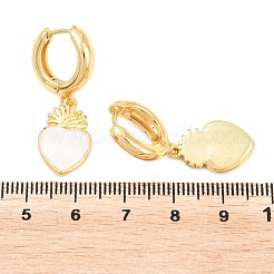 バレンタインデー用真鍮製フープピアス  エナメル  神聖な心  カドミウムフリー＆鉛フリー  長持ちメッキ  ラックめっき  18KGP本金メッキ  ホワイト  33x11mm&nbsp;EJEW-Z164-11G-01