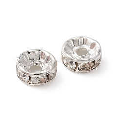 真鍮製ラインストーンスペーサービーズ  グレードA  ストレートフランジ  ロンデル  銀  クリスタル  8x3.8mm  穴：1.5mm&nbsp;RB-YW0001-04D-01S