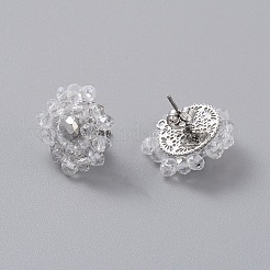 スタッドのピアス  ガラスビーズと304ステンレススチールスタッドピアス金具付き  花  透明  20~21mm  ピン：0.8mm&nbsp;EJEW-JE03769-01