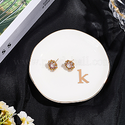 丸い陶器のジュエリー皿  ジュエリープレート  指輪収納トレー  ネックレス  ピアス  文字k  117~120x17.5mm&nbsp;AJEW-WH20067-023C