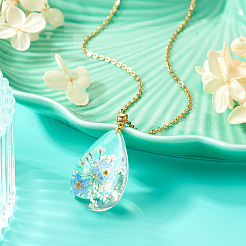 1Pc Dried Flower Stainless Steel Cable Chain Necklaces&nbsp;NJEW-TA0001-19B