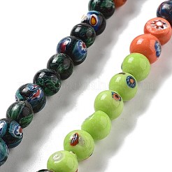 手作りのネパールランプワークビーズ  ラウンド  カラフル  8.5~12.5x8.5~11.5mm  穴：1.8~3.5mm  約64~67個/連  25.71''（65.3センチメートル）&nbsp;LAMP-Z008-09G