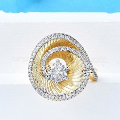 女性用真鍮マイクロパヴェクリアキュービックジルコニアカフリング  カドミウムフリー＆鉛フリー  花  18KGP本金メッキ  22x20mm  内径: 調節可能&nbsp;RJEW-G347-05G