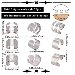 150個、3種類のスタイル、304ステンレススチール製イヤーカフ金具  ステンレス鋼色  10~11x9~10x6~7mm  穴：0.9~1mm  50個/スタイル&nbsp;STAS-SC0020-97