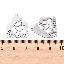 中空母の日 201 ステンレススチールペンダント  ママと子供のチャーム  ステンレス鋼色  22x19.5x1mm  穴：1.5mm&nbsp;STAS-B135-02P