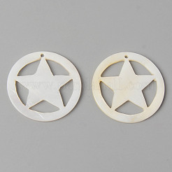 天然淡水シェルのペンダント  スターとリング  乳白色  30x2mm  穴：1.4mm&nbsp;SHEL-N026-89