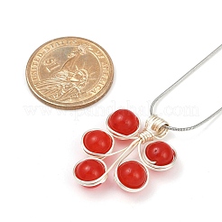 Leaf Copper Wire Wrapped Dyed Red Natural Malaysia Jade Beaded Pendant Necklaces&nbsp;NJEW-JN05218-02