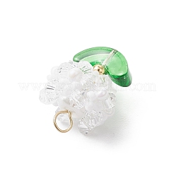 ガラスチャーム  花  ガラスシードビーズと304ステンレススチールループ付き  多面カット  透明  22x15.5mm  穴：3mm&nbsp;PALLOY-MZ00672-04