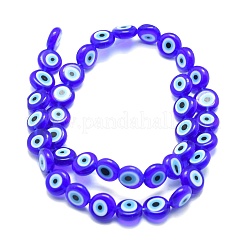 Handmade Evil Eye Lampwork Flat Round Bead Strands&nbsp;X-LAMP-L058-10mm-12