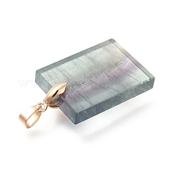 天然石蛍石ペンダント  長方形チャーム  ラックメッキ真鍮のパーツ  ゴールドカラー  44.5x25.5x9.5mm  穴：7x4.5mm&nbsp;G-P487-05G