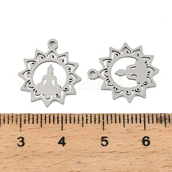 ステンレスペンダント201個  レーザー切断  18KGP本金メッキ  仏陀と花のチャーム  17x15.5x1mm  穴：1.4mm&nbsp;STAS-Z195-02P-01