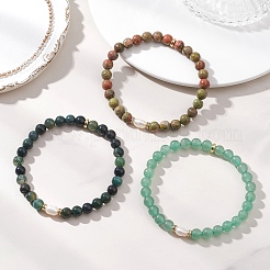 3Pcs Natural Moss Agate & Green Aventurine & Unakite Round Beads Stretch Bracelets for Women&nbsp;BJEW-JB13056