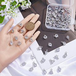80本8スタイルアロイペンダント  キュービックジルコニア付き  プラチナ  11~15x8~10x5~6mm  穴：1mm  10個/スタイル&nbsp;ZIRC-SP0001-13P