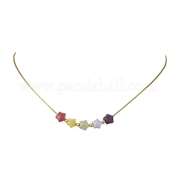 Natural & Synthetic Mixed Gemstone Beaded Pendant 304 Stainless Steel Boston Link Chain Necklaces&nbsp;NJEW-JN06419-01