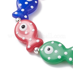 手作りのランプワークエナメル魚ビーズストレッチブレスレット（女性・男性用）  カラフル  内径：1-3/4インチ（4.5cm）&nbsp;BJEW-TA00685