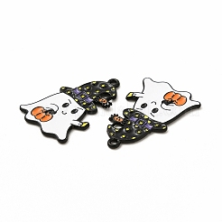 メッキ合金エナメルチャームラック  カドミウムフリー＆ニッケルフリー＆鉛フリー  ハロウィンモチーフ  帽子とカボチャ柄のチャームを持ったおばけ  電気泳動黒  ブラック  25.5x17x1mm  穴：1.4mm&nbsp;FIND-G054-14EB-02