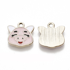 合金エナメルチャーム  ライトゴールド  ピギーヘッドチャーム  ピンク  15.5x15x2mm  穴：2mm&nbsp;FIND-N048-027A