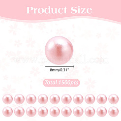 1500個のABSプラスチックイミテーションパールビーズ  ラウンド  穴がない  ピンク  8mm  約1500pcs / 500set&nbsp;FIND-AR0006-08A