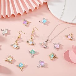 40個 2色UVメッキ合金ミックスカラーガラスラインストーンペンダント  翼を持つハート  プラチナ·ゴールデン  21.5x22.5x5mm  穴：2mm  20個/カラー&nbsp;FIND-PH0021-94