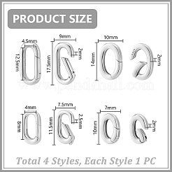 4個、4つのスタイル、925つのスターリングシルバースプリングゲートリング  オーバル  プラチナ＆シルバー  10~17.5x7~10x2~2.5mm  内径：4~12.5x4~8mm  1個/スタイル&nbsp;STER-GA0001-22