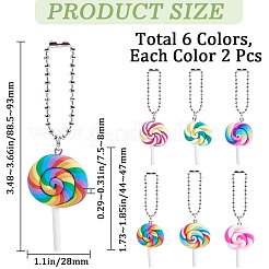 12Pcs 6 Colors Handmade Polymer Clay  Lollipop Pendant Decoration&nbsp;HJEW-CP0001-14